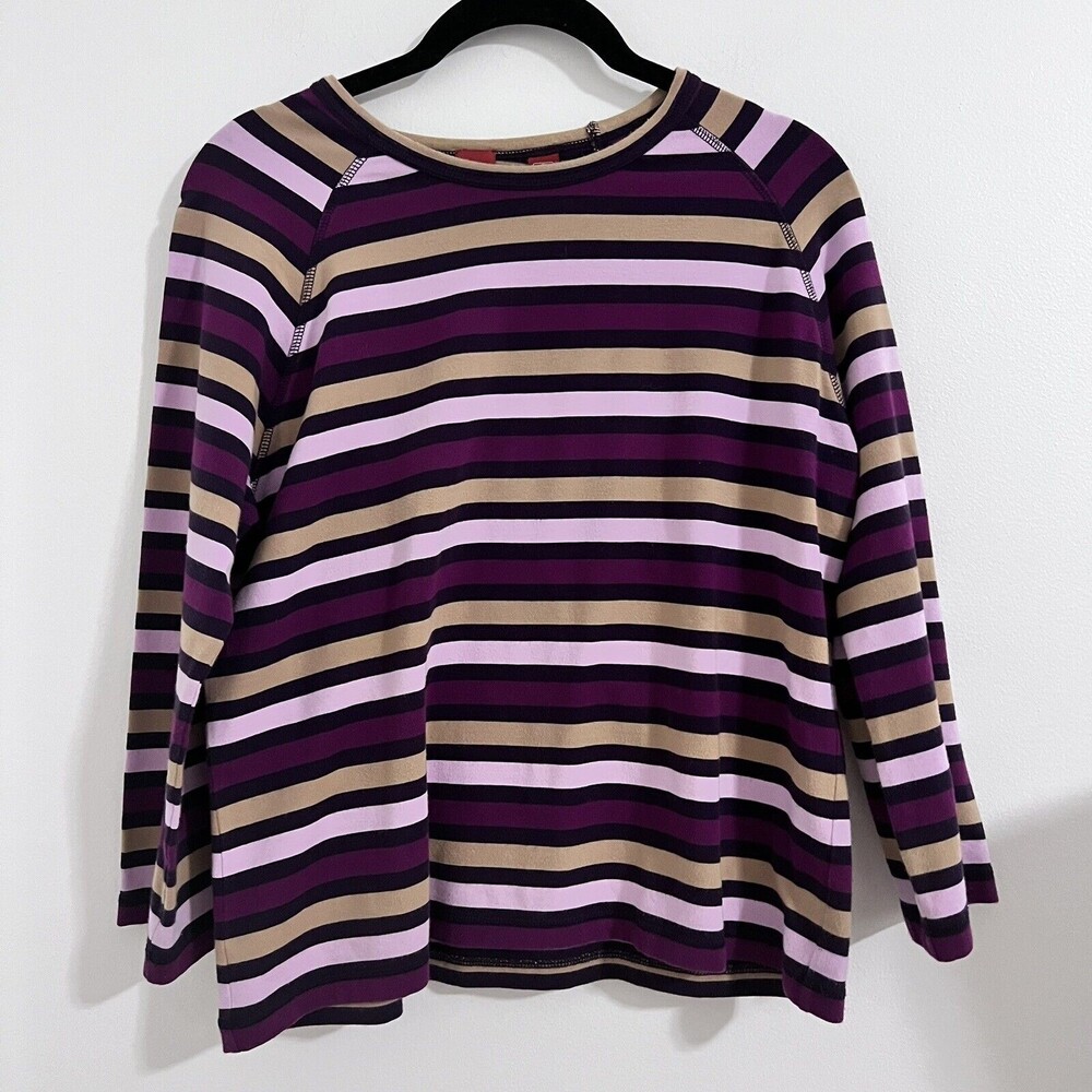 Valerie Stevens Striped Pima Cotton Long Sleeve Tee Size L Purple Pink Retro